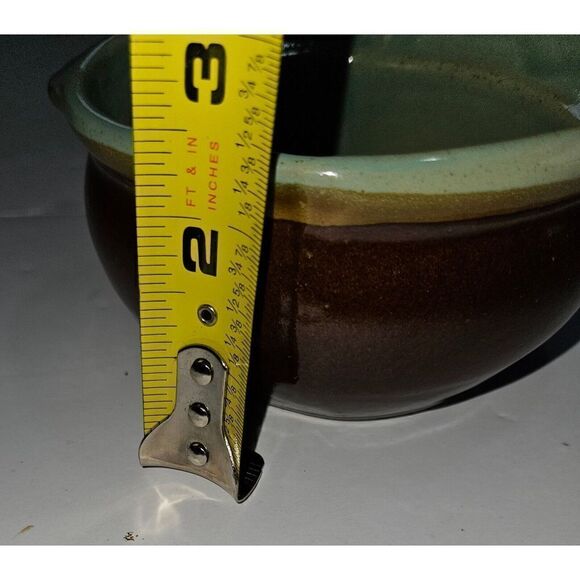 Vintage Brown Glazed Pottery Small Dish Bowl Turquoise Handles & Interior - Picture 7 of 7